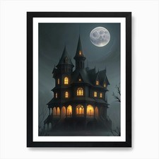 Listing image for Haunted Castle with Moonlight Art P Framed Wall Art Poster Canvas Print Picture