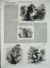 Listing image for Original Old Antique Print 1868 Cawdor Castle Entrance Gate Woods Bridge River