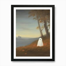Listing image for Cute Ghost Autumn Fall Castle Lands Framed Wall Art Poster Canvas Print Picture