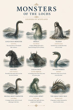Listing image for Monsters of the Lochs Scottish Folklore Creatures Poster Print Framed Canvas Art