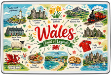Listing image for Wales Landmarks Fridge Magnet Travel Souvenir Gift Welsh Dragon Castle Art Print
