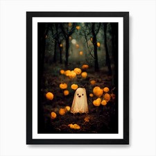Listing image for Halloween Bedsheet Ghost Art Print Framed Wall Art Poster Canvas Print Picture