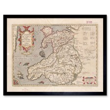 Listing image for Hondius 1633 Welsh Latin Early Map Wales Cymru Wall Art Print Framed 12x16