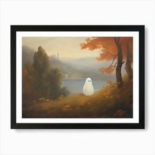 Listing image for Cute Ghost Autumn Fall Castle Lands Framed Wall Art Poster Canvas Print Picture