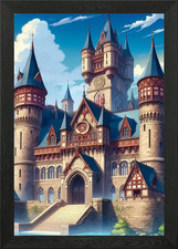 Listing image for Medieval Castle Illustration Framed Wall Art Poster Canvas Print Picture