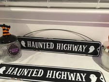 Listing image for Haunted House Halloween Sign “Haunted Highway “Black Metal Hanging Wall Sign