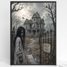 Listing image for Creepy Haunted House Wall Print Art Poster Halloween Gift Home Decor Spooky