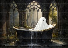 Listing image for Haunted Ghost Bath Gothic Bathroom Castle Window Whimsical Wall Art Print E01