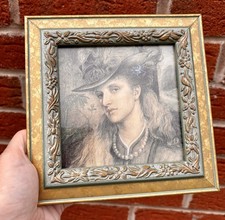 Listing image for Pre Raphaelite Art Print A fashionable lady Emma Sandys in gold green frame
