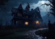Listing image for Haunted House Night Scene Wall Art Poster Premium Quality Home Decor