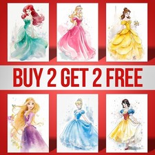 Listing image for Disney Princess Watercolour Posters Wall Art Picture Prints A4 A3 A2 9 Options
