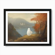 Listing image for Cute Flying Ghost Autumn Fall Castl Framed Wall Art Poster Canvas Print Picture