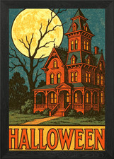 Listing image for Halloween Haunted House Full Moon Framed Wall Art Poster Canvas Print Picture