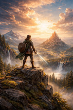 Listing image for Epic Fantasy Warrior Medieval Castle Poster Print Framed Canvas Wall Art
