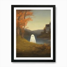 Listing image for Ghost Autumn Fall Castle Landscape, Framed Wall Art Poster Canvas Print Picture
