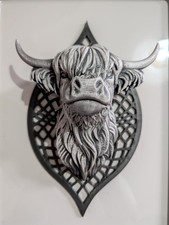 Listing image for Highland Cow Wall art - 3D Printed - Black & Silver