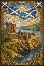 Listing image for Scottish Castle & Flag Poster - 2023 Art Print 24x36” 🌄 Retro Decor