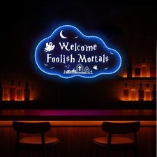 Listing image for Personalised Halloween Neon Sign LED Ghost Hanging Plaque for House Party Decor